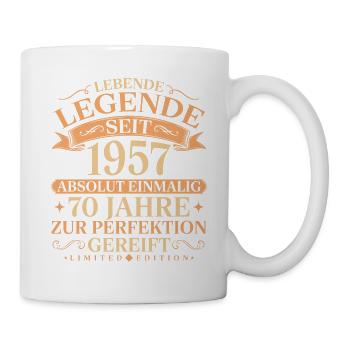 Jahrgang 1957 geboren 70. Geburtstag Geschenk - Tasse - Weiß - Rechts