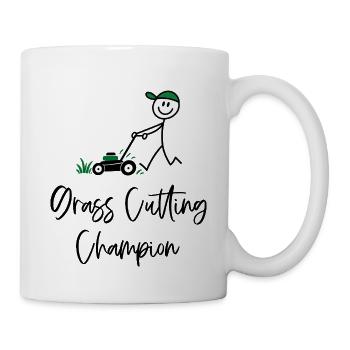 Grass Cutting Champion – Rasenmäher Humor - Tasse - Weiß - Rechts