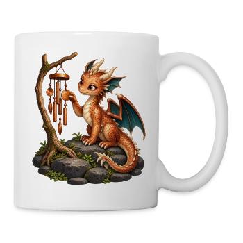 Kleiner Kupferdrache mit Windspiel - Tasse - Weiß - Rechts