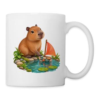 Kleines Capybara am Kieselboot - Tasse - Weiß - Rechts