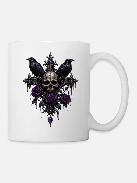 Gothic Totenkopf Rosen - Tasse - Weiß