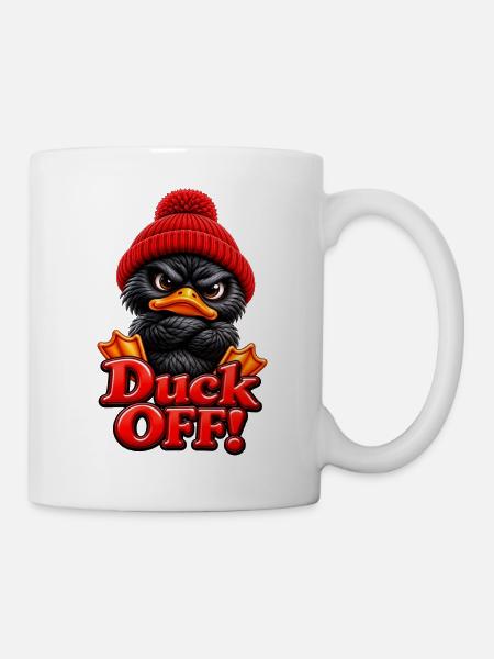 Grimmige Ente mit Mütze Duck Off - Tasse - Weiß