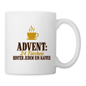 Advent Kaffee 24 Türchen Adventskalender Spruch - Tasse - Weiß - Rechts