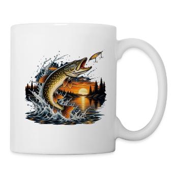 Angeln und Sonnenuntergang - Tasse - Weiß - Rechts