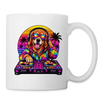 Neon-DJ-Hund in Sunset Palms - Tasse - Weiß - Rechts