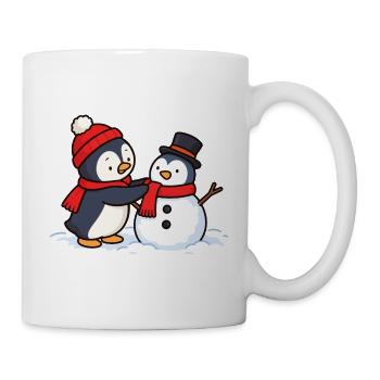 Pinguin baut einen Pinguin-Schneemann - Tasse - Weiß - Rechts