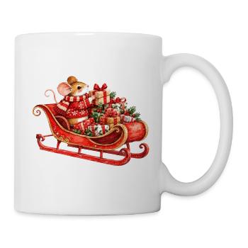 Weihnachtsmaus im Schlitten mit Geschenken - Tasse - Weiß - Rechts