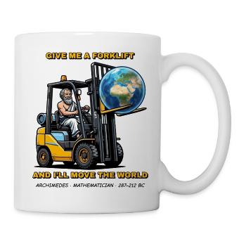 Archimedes – Gebt mir einen Stapler - Tasse - Weiß - Rechts