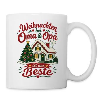Weihnachten bei Oma und Opa Enkel Kinder - Tasse - Weiß - Rechts