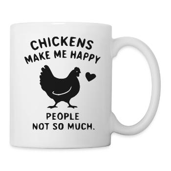 Hühnerglück Spruchdesign Shirt - Tasse - Weiß - Rechts
