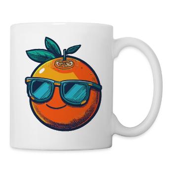 Orange mit blauer Sonnenbrille und Lächeln - Tasse - Weiß - Rechts