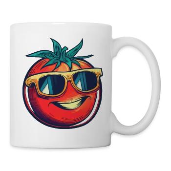 Lachende Tomate mit gelber Sonnenbrille - Tasse - Weiß - Rechts