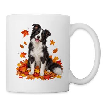 Herbstlicher Border Collie mit Blättern - Tasse - Weiß - Rechts