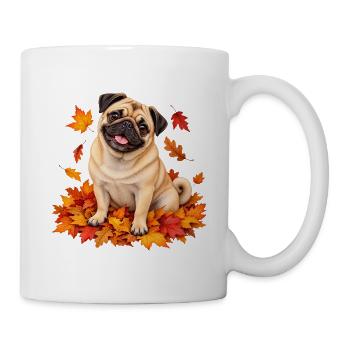Beige Mops im Laubwald - Tasse - Weiß - Rechts