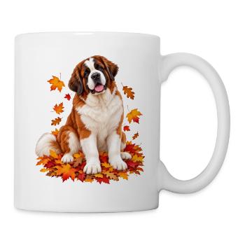 Herbsthund: Bernhardiner mit Herbstlaub - Tasse - Weiß - Rechts