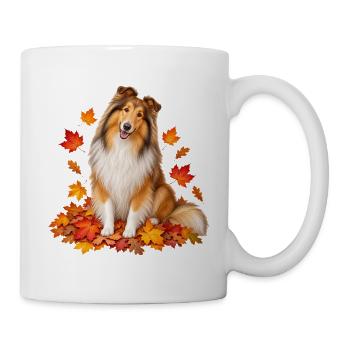 Herbstlicher Collie mit Blättern - Tasse - Weiß - Rechts