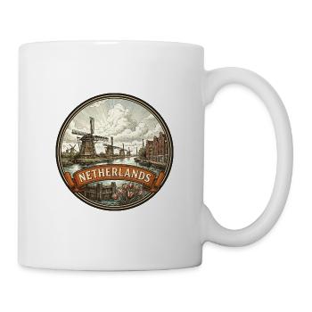Niederländisches Reiseabzeichen Windmühlen-Kanal-Souvenir - Tasse - Weiß - Rechts