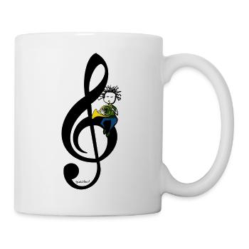 Horn Life – Waldhorn-T-Shirt mit Violinschlüssel - Tasse - Weiß - Rechts