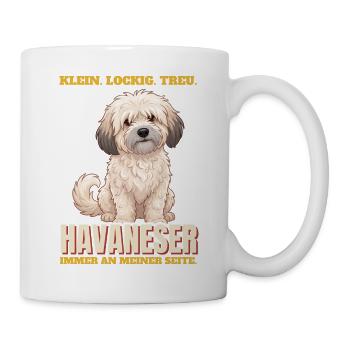 Havaneser: klein, lockig, treu - Tasse - Weiß - Rechts