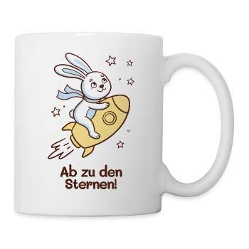 Hase auf dem Weg zu den Sternen - Tasse - Weiß - Rechts