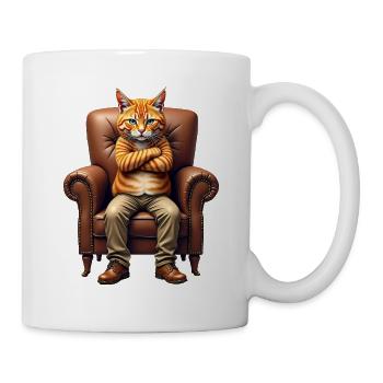 Unbeeindruckter roter Kater im Ledersessel - Tasse - Weiß - Rechts