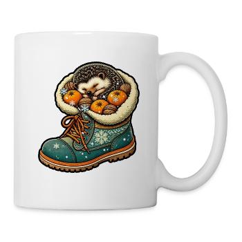 Igel Im Winterstiefel Mandarinen Pop Art Shirt - Tasse - Weiß - Rechts