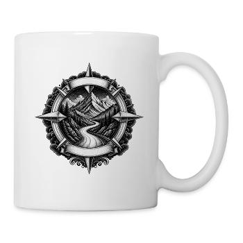 Kompass Kompassrose Berge Wandern Tattoo T-Shirt - Tasse - Weiß - Rechts