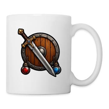 Schwert Schild Tränke Gamer Fantasy Comic T-Shirt - Tasse - Weiß - Rechts