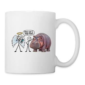 Veralteter Schutzengel und Nilpferd – Humor - Tasse - Weiß - Rechts