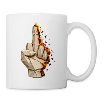 Flammender Origami-Mittelfinger – Humor - Tasse - Weiß - Rechts