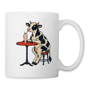 Kuh am Tisch mit Milchshake - Tasse - Weiß - Rechts