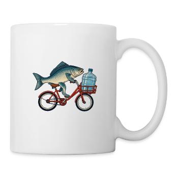 Fisch auf Fahrrad mit Wasserflasche - Tasse - Weiß - Rechts