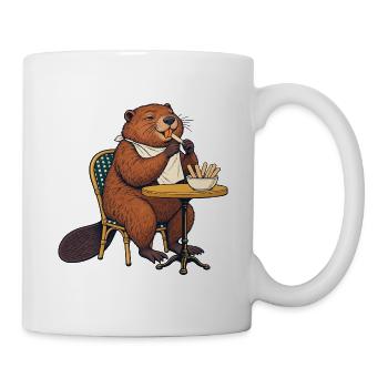 Biber im Café: Pommes Napkin - Tasse - Weiß - Rechts