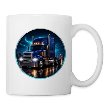 Truck Nachtfahrt – Langhauber Trucker Motiv - Tasse - Weiß - Rechts