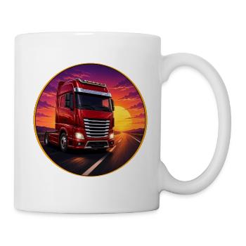 Roter Truck im Sonnenuntergang – Fernfahrer - Tasse - Weiß - Rechts