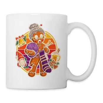 Christmas Lebkuchen-Oma beim Stricken - Tasse - Weiß - Rechts