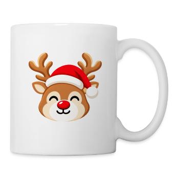 Rentier süß mit Weihnachtsmütze - Tasse - Weiß - Rechts