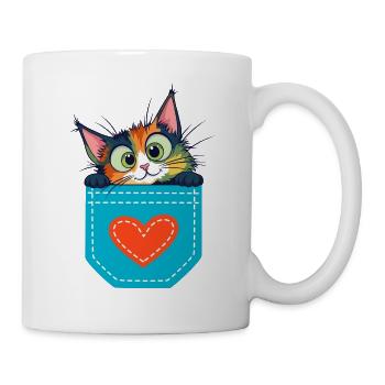 Ein Kätzchen in einer Tasche mit Herz - Tasse - Weiß - Rechts