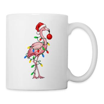 Weihnachtsflamingo mit Lichterkette - Tasse - Weiß - Rechts