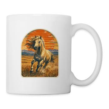 Wildpferd im Sonnenuntergang – Vintage Pferd - Tasse - Weiß - Rechts