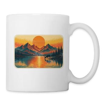 Retro Sonnenuntergang Berge See mit Hirsch - Tasse - Weiß - Rechts