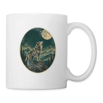 Wolf heult den Vollmond an – Vintage Wald - Tasse - Weiß - Rechts