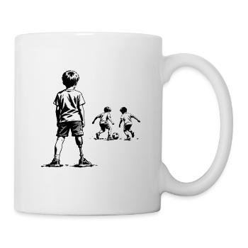 Monochrome Kinderfußball-Szene - Tasse - Weiß - Rechts