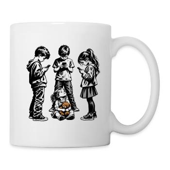 Kinder mit Handys im Schwarzweiß - Tasse - Weiß - Rechts