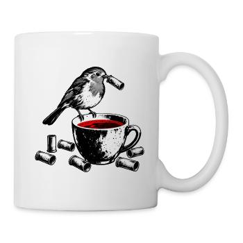 Spionvogel über Kaffee - Tasse - Weiß - Rechts