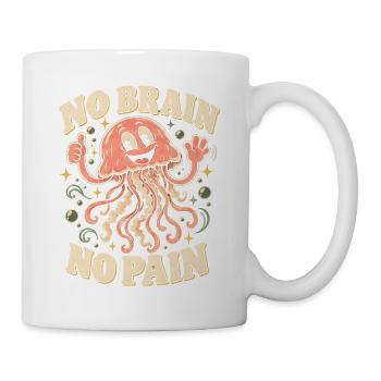 Kein Gehirn, kein Schmerz, lustige Quallen-Retro - Tasse - Weiß - Rechts