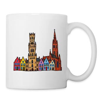Brügge Skyline im bunten Wachsmalstil - Tasse - Weiß - Rechts
