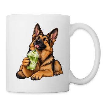 Deutscher Schäferhund mit Matcha Latte - Tasse - Weiß - Rechts