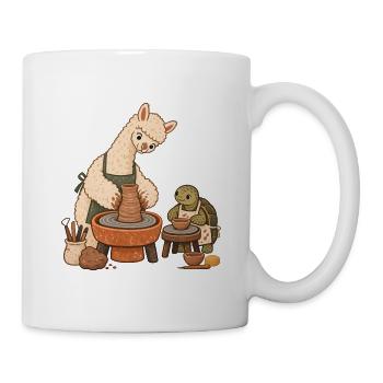 Alpaka und Schildkröte beim Töpfern - Tasse - Weiß - Rechts