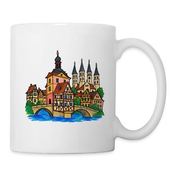 Bamberg Skyline im bunten Wachsmalstil - Tasse - Weiß - Rechts